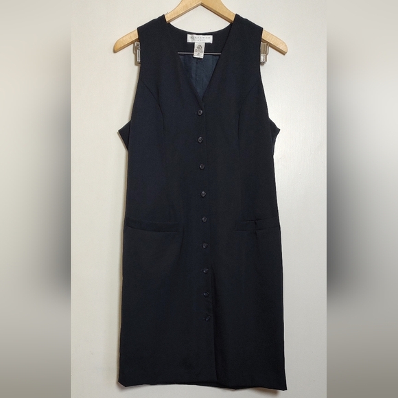 Vintage Valerie Stevens Elegant Wool Black Sleeveless Button Down Dress - Picture 1 of 9